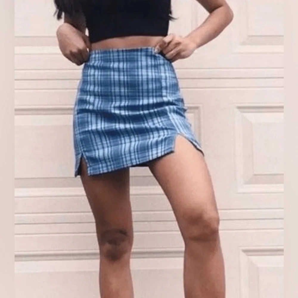 Brandy Melville | Plaid‎ Mini Skirt Baby Blue